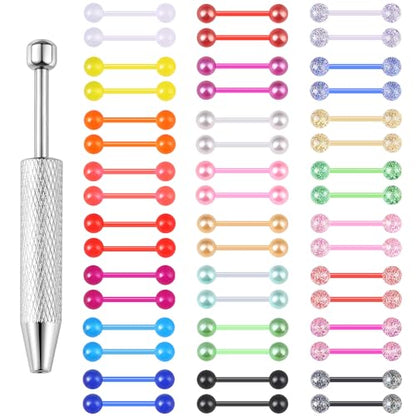 48Pcs 14G Glow in Dark Acrylic Straight Tongue piercing for Women | Candy Color Tongue Piercing Jewelry,Flexible Ring Barbell,14mm Bar Tongue Rings Piercing Ball Grabber Set - style: AA