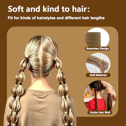 130 Pcs Baby Hair Ties Set, 120 Pcs Small Hair Ties and 10 Pcs Large Hair Ties, Seamless Hair Bands for Girls Elastic Ponytail Holders (Brown) - color: Brown