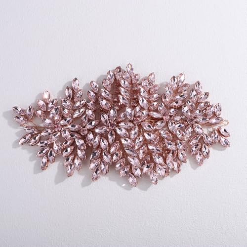 Bridal Rhinestone Hair Comb Large Rhienstone Wedding Headpiece Handmade Crystal Hair Comb for Bride Wedding Hair Accessories for Women (pink) - color: pink