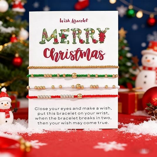 Dainty Gold Plated Tiny Ball Colorful Beaded Stack Bracelets Sets for Women,3Pcs Stackable Cute Bracelet Stretch Trendy Ball Jewelry Friendship Gift - color: Christmas