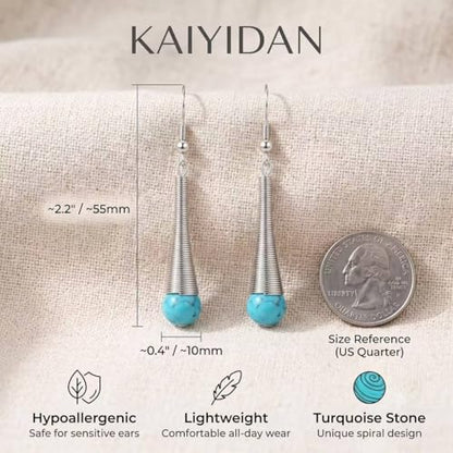 Boho Turquoise Dangle Earrings For Women Trendy,Western Blue Gemstone Drop Earings,Vintage Gothic Ethnic Statement Beach Vacation Long Birthstone Earrings with Leaf Teardrop Turquoise Crystal Tassels,Fashion Jewelry Birthday Gift. - style: A2 Turquoise Wr