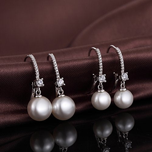Jiamiaoi Pearl Dangle Earrings 925 Sterling Silver Pearl Earrings for Women 10mm White/Black Pearls - color: A1-White-8mm Pearl