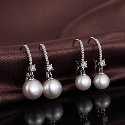 Jiamiaoi Pearl Dangle Earrings 925 Sterling Silver Pearl Earrings for Women 10mm White/Black Pearls - color: A1-White-8mm Pearl