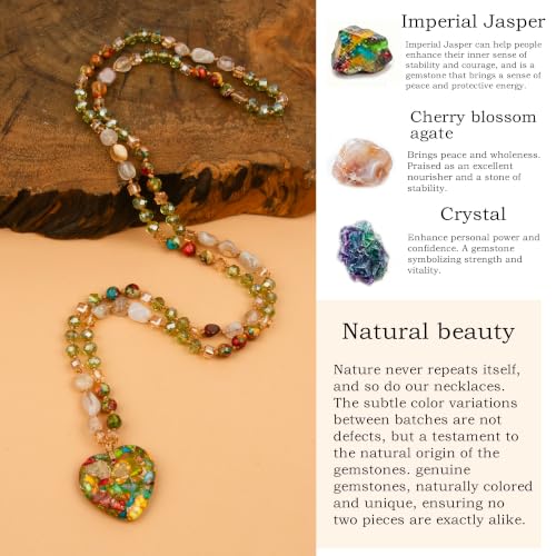 Long Necklaces for Women Boho, Oval Waterdrop Turquoise Pendant, Natural Stone Beaded, Handmade,Vintage & Elegance, Boho Fashion Charm Beaded Necklace for Women - style: E-Jasper Pendant