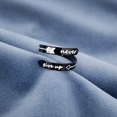 Opening Black Keep Going ring Stainless Steel Adjustable Never give up Jewelry Inspirational Opening Stacking Cute Hiphop Band - style: Never give up