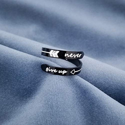 Opening Black Keep Going ring Stainless Steel Adjustable Never give up Jewelry Inspirational Opening Stacking Cute Hiphop Band - style: Never give up