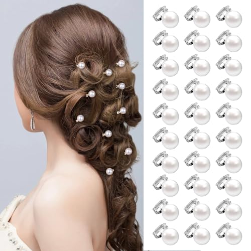 10 Pcs Mini Pearl Hair Clips for Women,Cute Elegant Pearl Hairpins,Flower Sparkling Hair Accessories for Wedding,brides, Party, Prom US403 (10)
