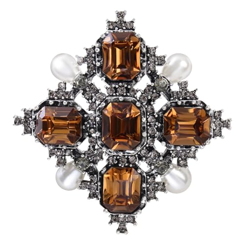 Vintage Retro Victorian Baroque Brooch Pin for Women and Men, Silver Plated Lapel Pin, Fashion Decorative Jewelry with Crystals Rhinestones & Faux Pearls - color: Brown
