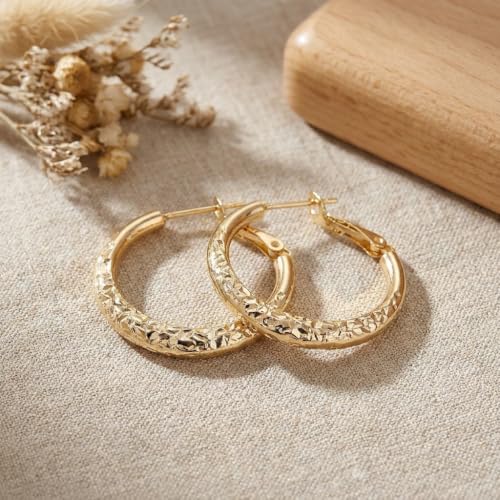 Sonateomber Gold Chunky Crystal Hoop Earrings for Women, Trendy Statement Sparkly CZ Rhinestone Thick Open Hoops Earings Hypoallergenic Wedding Prom Everyday Accessories Fashion Jewelry Gift - color: Gold Textured