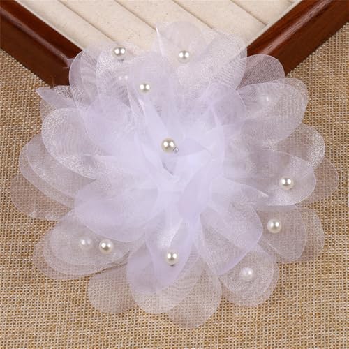 13cm/5in Beaded Mesh Flower Brooch Pin for Women Girls Dainty Round Shell Pearl Ball Beads Camellia Peony Flowers Brooches Lapel Hair Pins Elegant Wedding Anniversary Accessories Jewelry - color: White