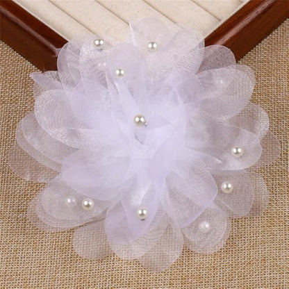 13cm/5in Beaded Mesh Flower Brooch Pin for Women Girls Dainty Round Shell Pearl Ball Beads Camellia Peony Flowers Brooches Lapel Hair Pins Elegant Wedding Anniversary Accessories Jewelry - color: White