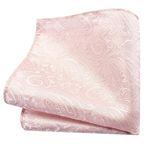 GUSLESON 3.15"（8cm） Mens Tie and Lapel Pin Paisley Necktie Hankerchief Cufflinks Set for Men - color: Blush Pink
