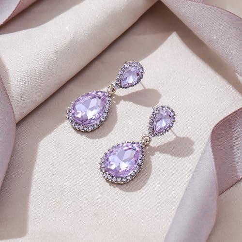 EVER FAITH Women's Austrian Crystal Wedding Tear Drop Dangle Earrings | Bridal Prom Jewelry for Bride Bridesmaid - color: Lavender Color