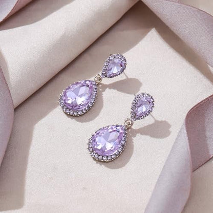 EVER FAITH Women's Austrian Crystal Wedding Tear Drop Dangle Earrings | Bridal Prom Jewelry for Bride Bridesmaid - color: Lavender Color