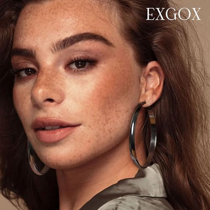 EXGOX 5mm Wide Gold Hoop Earrings for Women,Sterling Silver Hoop Earrings Large Silver Hoop Earrings Hypoallergenic Lightweight 14K Real Gold Plated Big Hoop Earrings for Women 30/40/50/60/70mm - color: Black Hoop-60mm