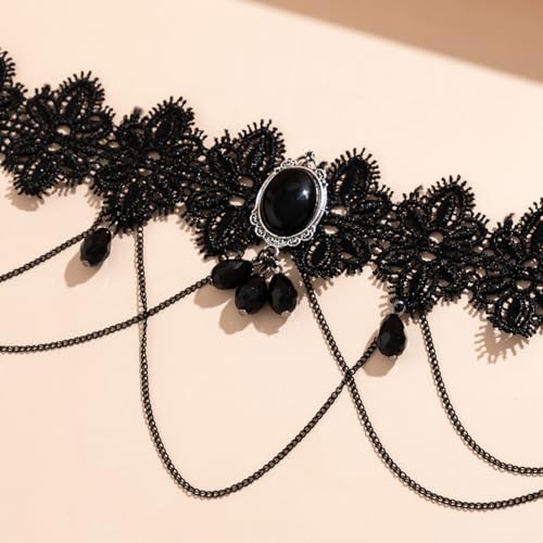 Todenb Gothic Choker Witch Necklace for Women Lace Vampire Collar Necklace Y2K Goth Black Zirconia Pendant Necklaces Halloween Dark Bridal Vampire Witch Party Jewelry Accessories - style: Style-F