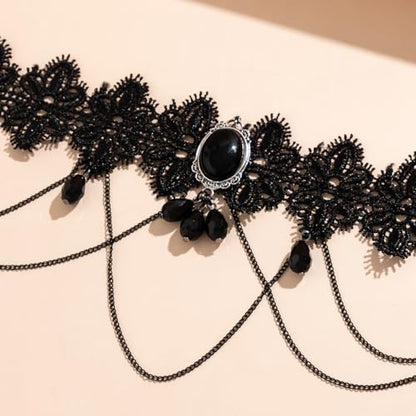 Todenb Gothic Choker Witch Necklace for Women Lace Vampire Collar Necklace Y2K Goth Black Zirconia Pendant Necklaces Halloween Dark Bridal Vampire Witch Party Jewelry Accessories - style: Style-F