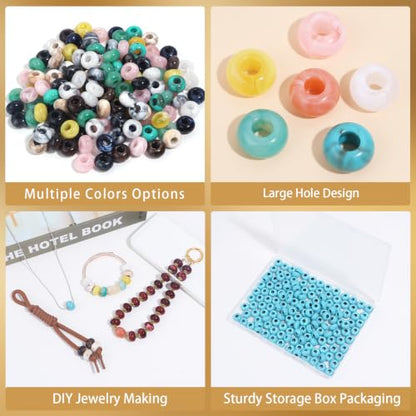 150PCS 14x8mm Brown Acrylic European Large Hole Rondelle Spacer Beads with Storage Box, Loose Beads for Bracelet Necklace Earring Hair DIY Jewelry Making - color: Brown