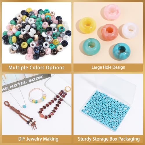 150PCS 14x8mm Turquoise Brown Veined Acrylic European Large Hole Rondelle Spacer Beads with Storage Box, Loose Beads for Bracelet Necklace Earring Hair DIY Jewelry Making - color: Turquoise Brown Veined