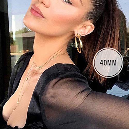 sovesi Chunky Hoop Earrings for Women, 14K Gold Plated Thick Hoops | 5mm Thick Hollow Tube Chunky Lightweight Hypoallergenic Hoop Earrings for Women - style: Rose Gold 40MM