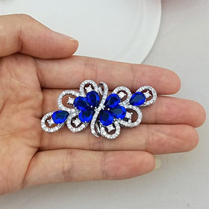 YOQUCOL Cubic Zirconia Crystal Rhinestone Wedding Brooch Pin for Women Brides Jewelry - color: A-Blue
