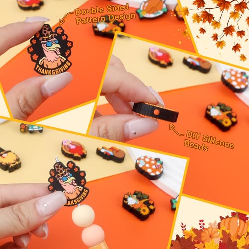 12pcs Thanksgiving Day Silicone Focal Beads for Pens | Focal Beads for Keychain Making, Pens, Bracelet,Necklace Crafts,Bulk Silicone Beads for DIY（Thanksgiving Day） - color: Thanksgiving Day