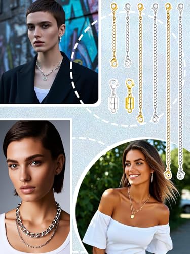 Necklace Extenders for Women and Magnetic Necklace Clasp, Silver Chain Extender for Jewelry Bracelet Anklet - color: 14Pcs Silver