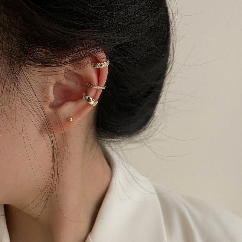 Gold Ear Cuff Earrings for Women Non Piercing 14K Gold Plated/Silver Cuff Clip On Cartilage Hoop Shining Cubic Zirconia Twisted Chain Ear Clip On Earring for Women Chunky Ear Cuffs Earrings - color: goldB