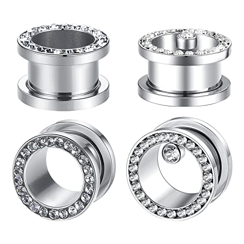 WBRWP Unisex Women 6pcs/8pcs-3pairs/4pairs Hollow Zircon Stainless Steel Screw Ear Plugs Tunnels with ZirconEar Plugs Tunnels - Ear Expander - Ear Gauges Stretcher Body Piercing 8g-5/8 - color: 2pairs set silver color