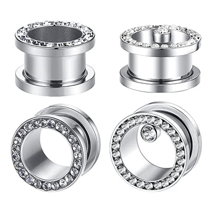 WBRWP Unisex Women 6pcs/8pcs-3pairs/4pairs Hollow Zircon Stainless Steel Screw Ear Plugs Tunnels with ZirconEar Plugs Tunnels - Ear Expander - Ear Gauges Stretcher Body Piercing 8g-5/8 - color: 2pairs set silver color