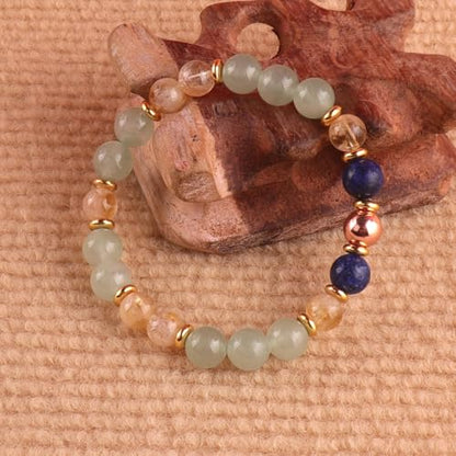 KSQS Healing Stone Bead Bracelet for Women, Natural Gemstones Balance Protection Bracelet, Spiritual Crystal Beads Bracelet Anxiety Relief with Meaning Card - color: Happiness