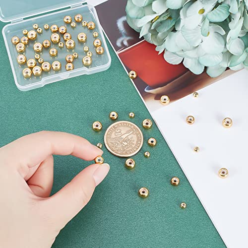 PH PandaHall 18K Gold Stopper Beads, 60pcs Silicone Slider Beads Brass Rubber Beads Adjustable Round Beads Positioning Spacer Beads for DIY Jewelry Bracelet Necklace Making, 4/6/7mm - size: 4/6/7mm