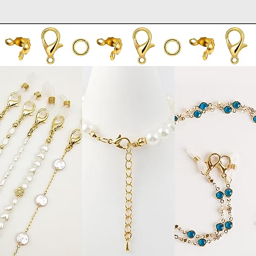 1000PCS Jewelry Making Accessories Set, 100 Lobster Claw Clasps 300 Crimp Beads Crimp Beads Clasps Caps 600 Open Jump Ring Connectors for DIY Bracelet Necklace Crafts Jewelry Making(Gold) - color: Gold