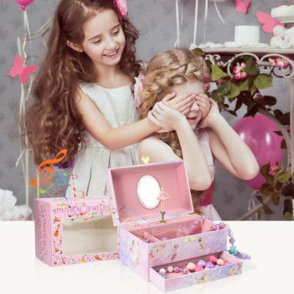 Music Jewellery Box with Drawer Necklace Bracelet, Musical Jewelry Storage Case with Spinning Ballerina Gift Set for Kids Girls Children Daughter (Purple-Ballet) - color: Purple-Ballet