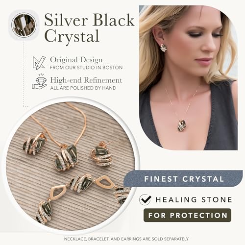 Gifts for Women, Wish Stone Stud Earrings with Birthstone Crystals, 18K Rose Gold Plated or Silver-tone - color: 112-Silver Black Crystal-Rose Gold Plated