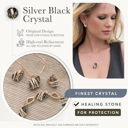 Gifts for Women, Wish Stone Stud Earrings with Birthstone Crystals, 18K Rose Gold Plated or Silver-tone - color: 112-Silver Black Crystal-Rose Gold Plated
