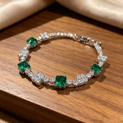 Women's Dainty Pink CZ Tennis Bracelet, 14K Gold Plated Sparkling Cubic Zirconia Chain Bracelet, Delicate Jewelry, Gift for Birthday, Wedding, Anniversary, Suitable for Party, Daily Wear - color: Green