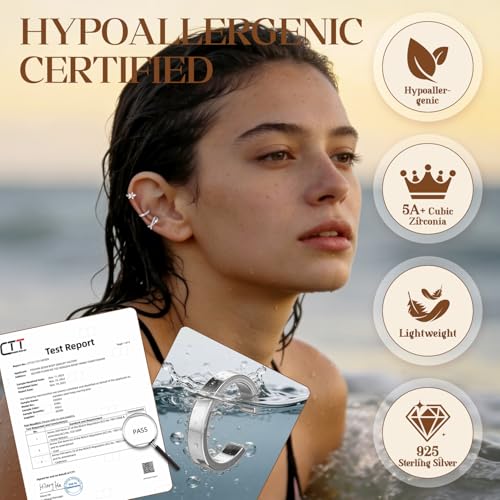 Ear Cuff Earrings for Women Non Piercing Helix Cartilage Clip on Ear Cuffs 14K Gold Plated & Sterling Silver Stainless Steel Hypoallergenic Huggie Hoop Fake Earring Set Jewelry Gift - color: K1-Floral Cuff Set Silver