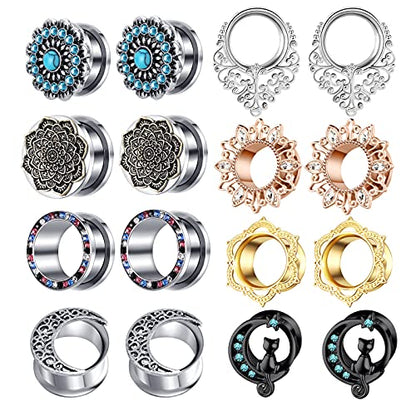 TIANCI FBYJS 8 Pairs Stainless Steel Ear Tunnles Earrings Gauges For Women Cat Body Piercing Plugs Stretcher - style: New 16mm=5/8''
