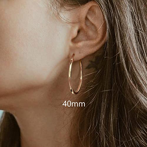 18K Gold Plated Hoop Earrings - 925 Sterling Silver Hoop Earrings Womens Hypoallergenic Hoops | Square Tube Hoop Earrings for Women 15mm/20mm/30mm/40mm - color: Rose Gold 40mm