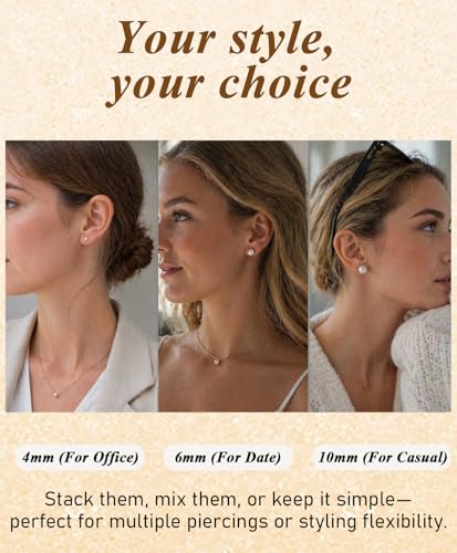 Stainless Steel Stud and Hoop Earrings Sets for Ear Stacks | Choose gold or silver pearl studs, CZ studs, flat backs, butterfly backs, hoops and multi-pair ear stack sets. - color: 7 Pairs 20G Gold-Pearl