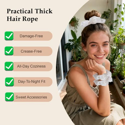 Satin Scrunchies for Women – 8PCS White Silk Hair Ties – No Crease, Frizz-Free, Gentle Elastic Hair Bands for Thick & Thin Hair, Soft & Stylish Hair Accessories Gifts - color: Large-White