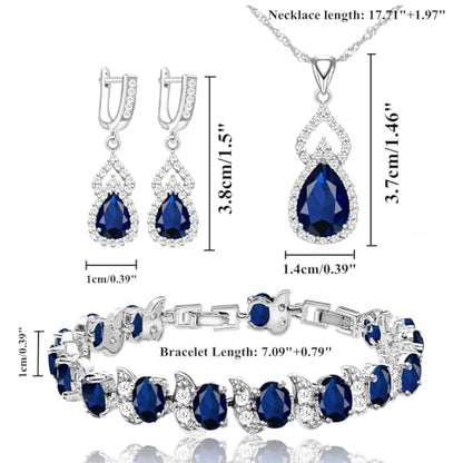 LMXXVJ Women Jewelry Set Platinum Plated Necklace Open Ring Earrings Bracelet Set,Birthday/Anniversary Mother’s Day Jewelry Gifts for Mom/Wife/Sister/Best Friend - color: White Gold-Blue-No Ring