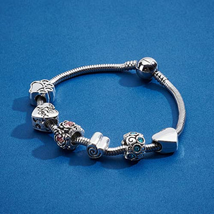 PH PandaHall 7.8 Inch Charm Bracelet Bead Charms Stainless Steel | European Snake Chain Bracelets with Round Barrel Snap Clasp For Women Bracelet DIY Jewelry Making