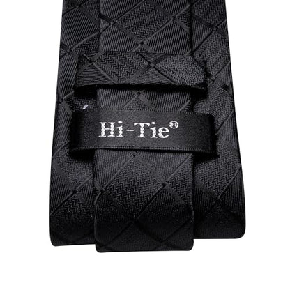 Hi-Tie Men 63inches Tie Set Extra Long Necktie Paisley Tie Pocket Suqare Cufflinks Big and Tall Men Tie - color: Black Plaid