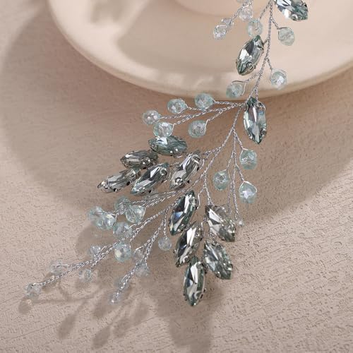 Teyglen Mint Green Rhinestone Wedding Headband Bride Crystal Wedding Hair Vine Bridal Headpiece for Women Party Prom Wedding Hair Accessories Crystal Wedding Hair Piece(Mint Green) - color: Mint Green