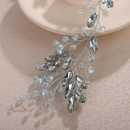 Teyglen Mint Green Rhinestone Wedding Headband Bride Crystal Wedding Hair Vine Bridal Headpiece for Women Party Prom Wedding Hair Accessories Crystal Wedding Hair Piece(Mint Green) - color: Mint Green