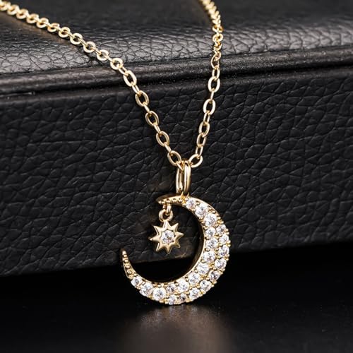 Luxury Moon Star Pendant Necklace for Women Noble Sweet Party Jewelry - color: Gold Color