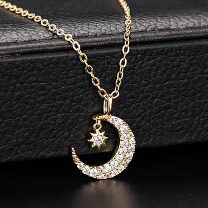 Luxury Moon Star Pendant Necklace for Women Noble Sweet Party Jewelry - color: Gold Color