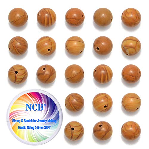 NCB 100pcs 6mm Woodgrain Jasper Loose Beads for Jewelry Making, Natural Semi Precious Beads Round Smooth Gemstones Spacer Beads Charms for Necklaces Bracelets (Woodgrain Jasper, 6mm 100Beads)